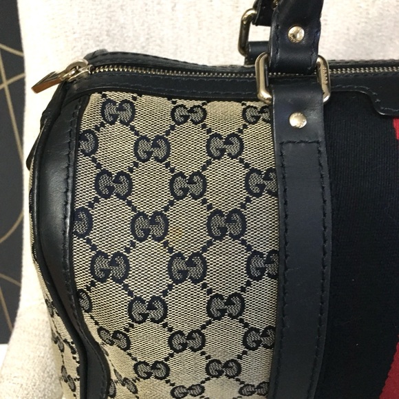 Authentic Gucci Boston satchel bag grey navy - Picture 4 of 16